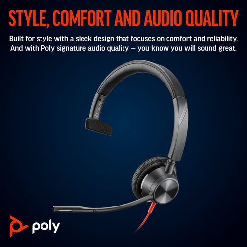 POLY Blackwire 3315 Monaural Microsoft Teams Certified USB-C Headset +3.5mm Plug +USB-C/A Adapter POLY Blackwire 3315 Monaural Microsoft Teams Certified USB-C Headset +3.5mm Plug +USB-C/A Adapter